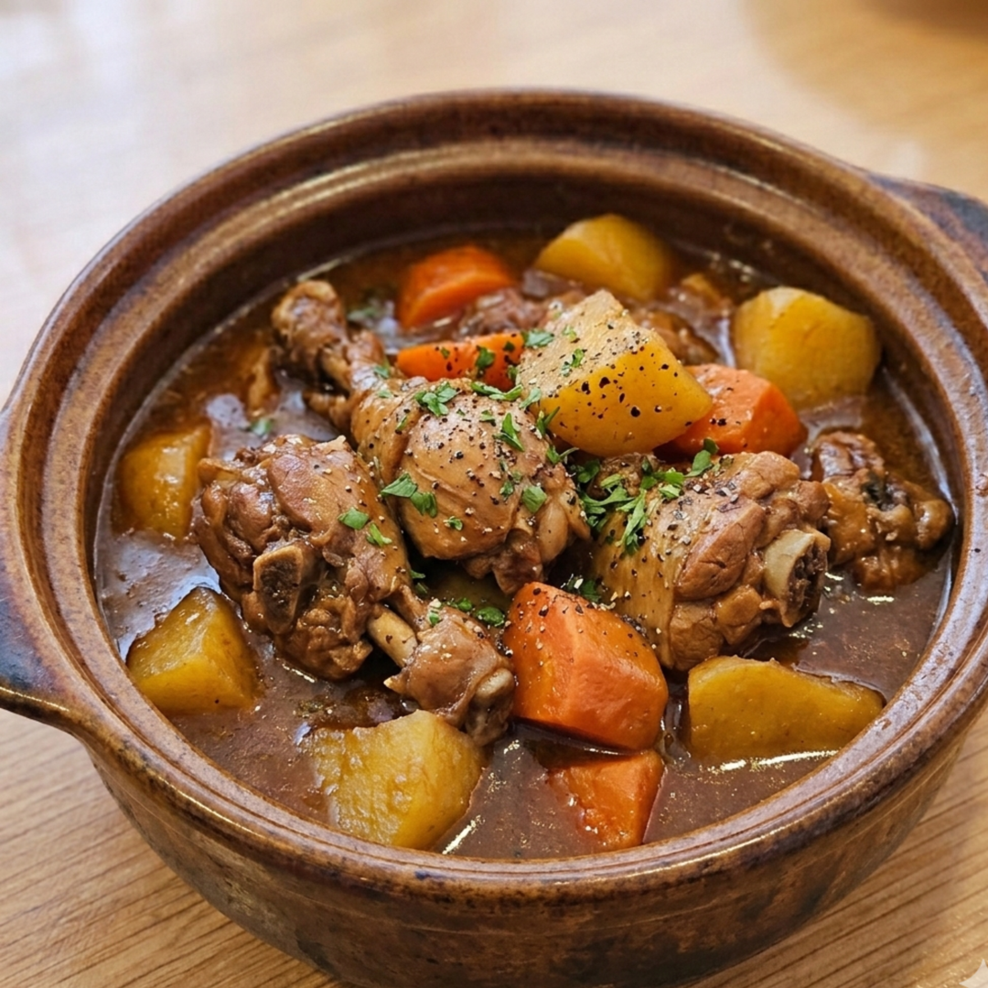 Braise Recipes Chicken Potato Carrot Stew in earthen pot