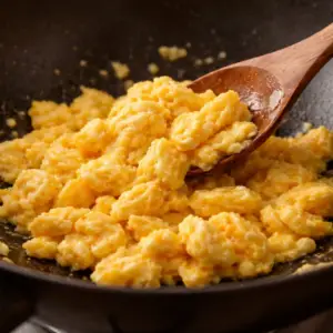 A picture of Stir fry eggs in a wok stir fry egg until fluffy